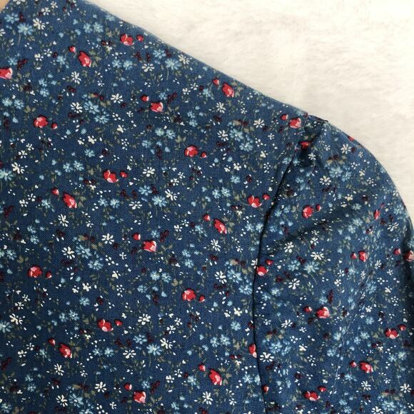 VTG 70s Handmade Maxi Tiered Prairie Dress 36" *See Measurements Blue Calico - Picture 12 of 13